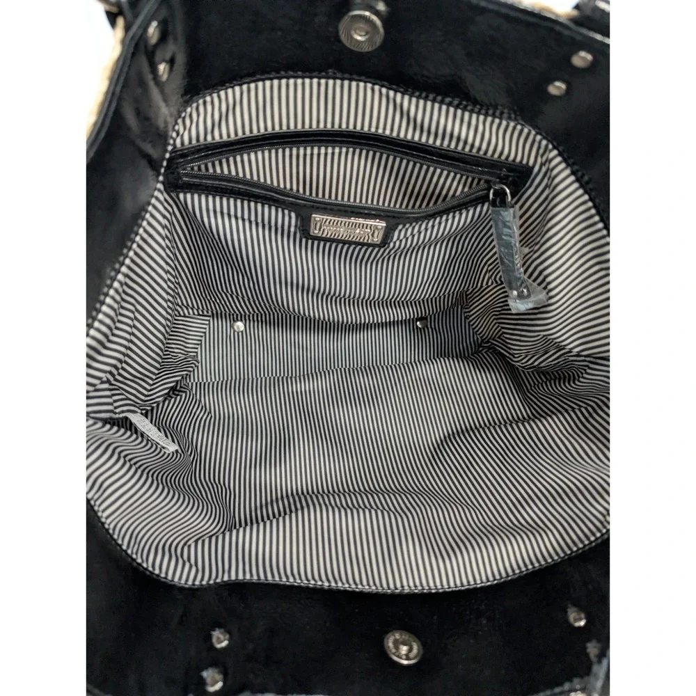 Nine West Open-Weave Crochet Straw Tote Bag w/Faux Patent Leather & Attached Bag